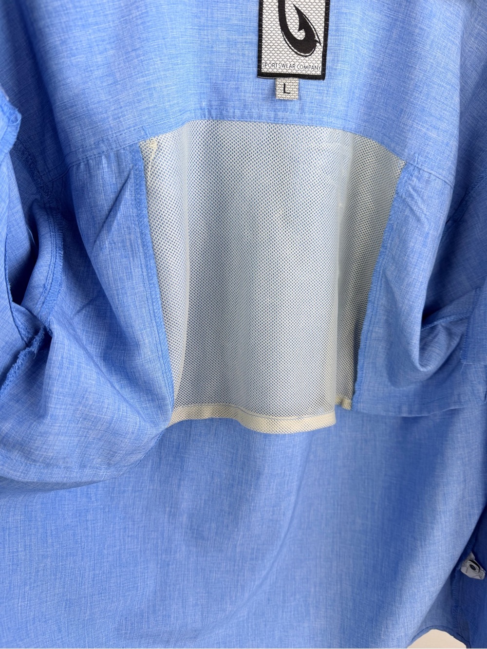 Mojo Sportswear Button Up Shirt Blue Long Sleeve Fishing Vent Back Large - Picture 6 of 8